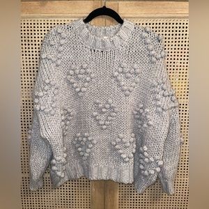 Elan Sweater Womens Sz M  Cropped Chunky Knit Heart Pom Pom
